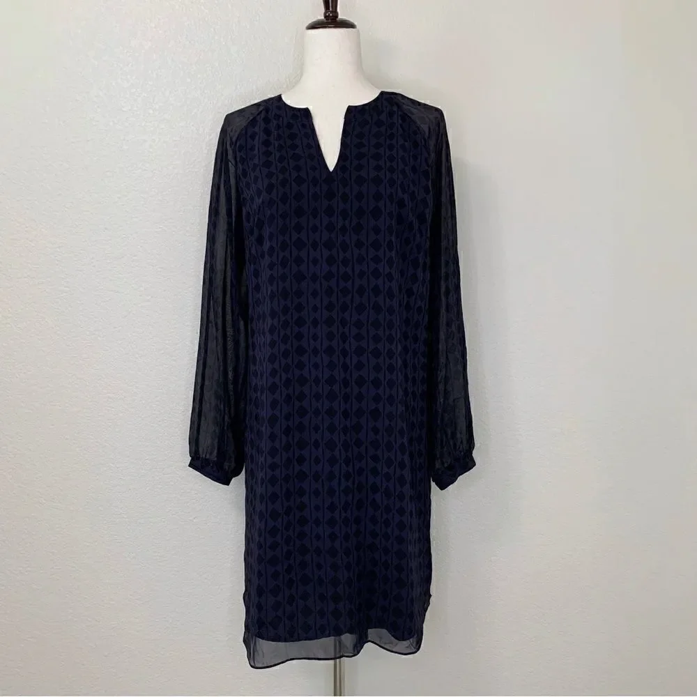 CAbi Harlequin Purple Shirtdress Black Diamond Print Sheer Sheath Dress - Picture 2 of 12